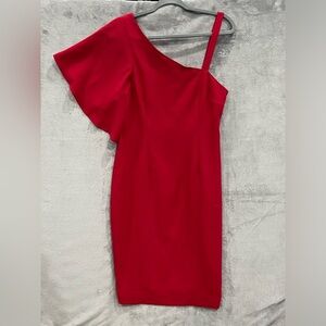 Trina Turk 'Upbeat' One-Shoulder Crepe Sheath Dress Sangria Womens Size 10 NWT
